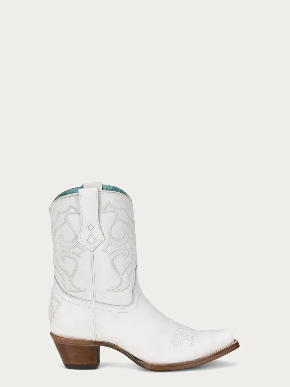 Z5071 - WOMEN'S EMBROIDERY WHITE SNIP TOE ANKLE BOOT